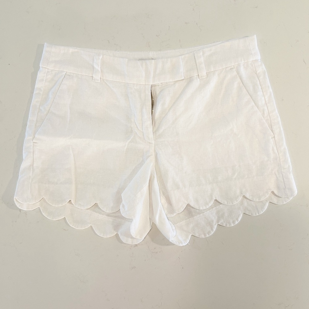 J. Crew Scalloped White Linen Shorts